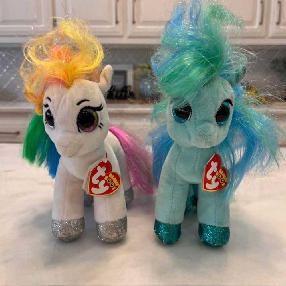 Ty Beanie Boos Ponies Plush Set Starr Topaz‎ Rainbow Hair Glitter Hooves